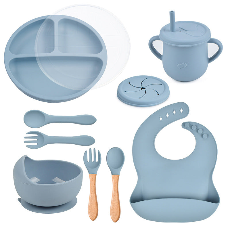Complete Silicone Tableware Set — Plate, Bowl, Bib, Fork & Snack Cup
