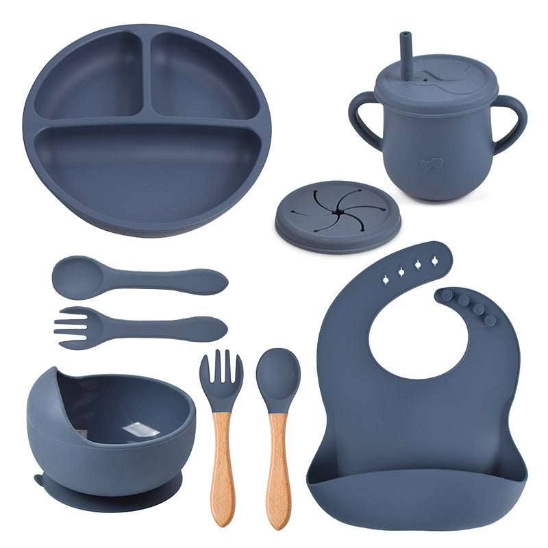Complete Silicone Tableware Set — Plate, Bowl, Bib, Fork & Snack Cup