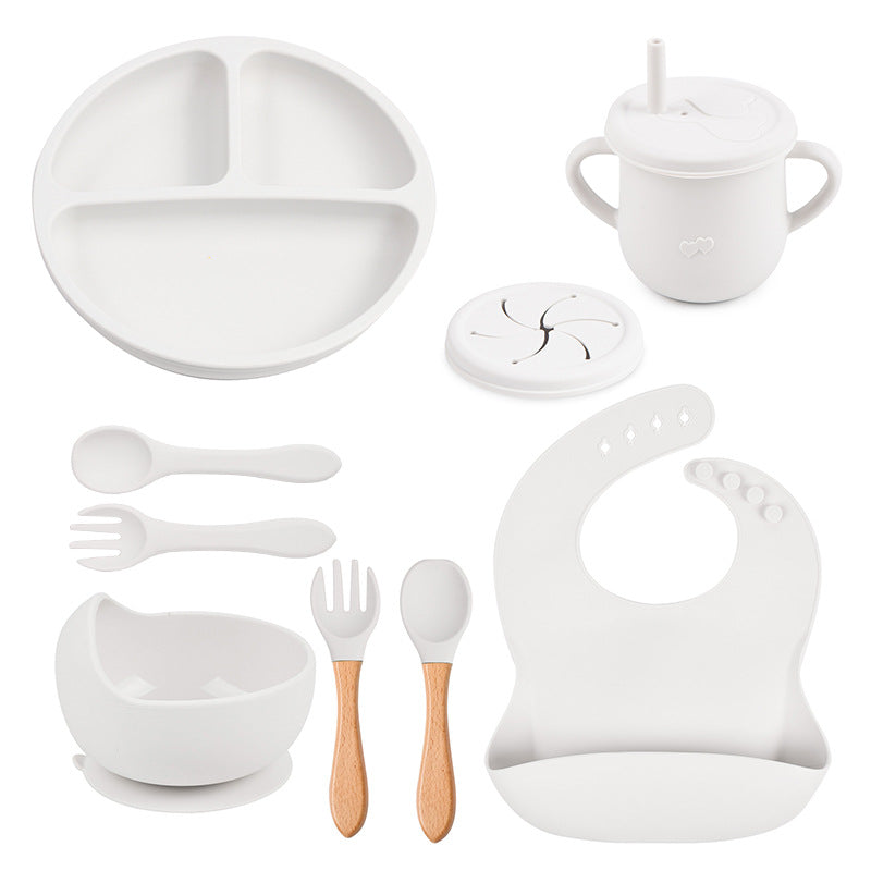 Complete Silicone Tableware Set — Plate, Bowl, Bib, Fork & Snack Cup