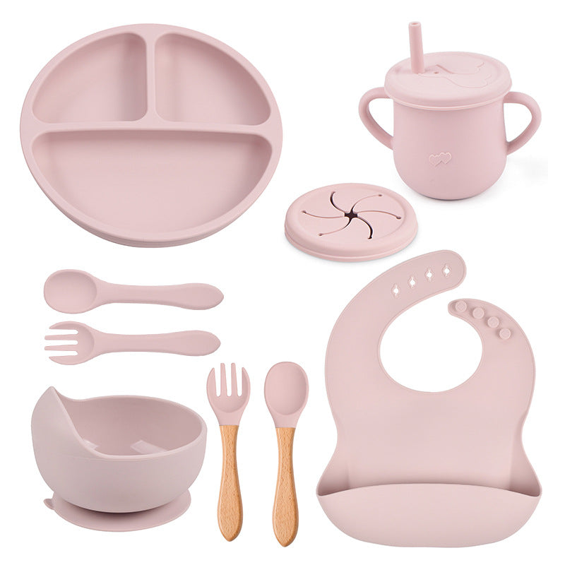 Complete Silicone Tableware Set — Plate, Bowl, Bib, Fork & Snack Cup