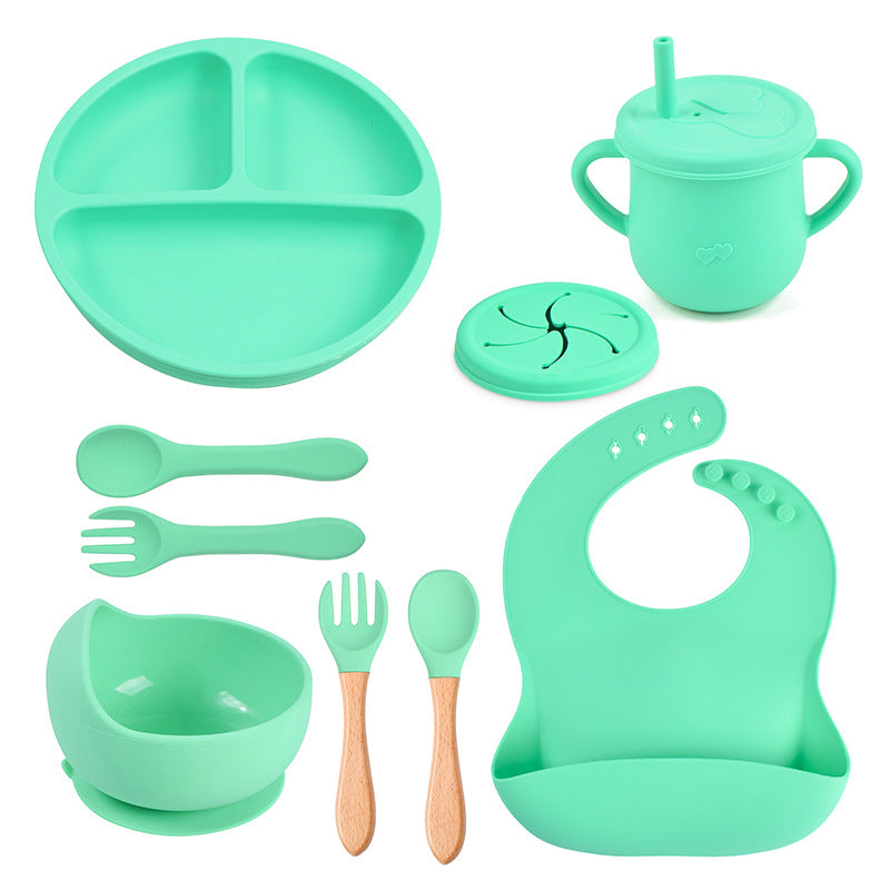 Complete Silicone Tableware Set — Plate, Bowl, Bib, Fork & Snack Cup