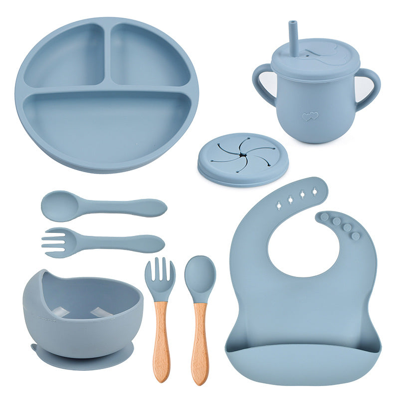 Complete Silicone Tableware Set — Plate, Bowl, Bib, Fork & Snack Cup