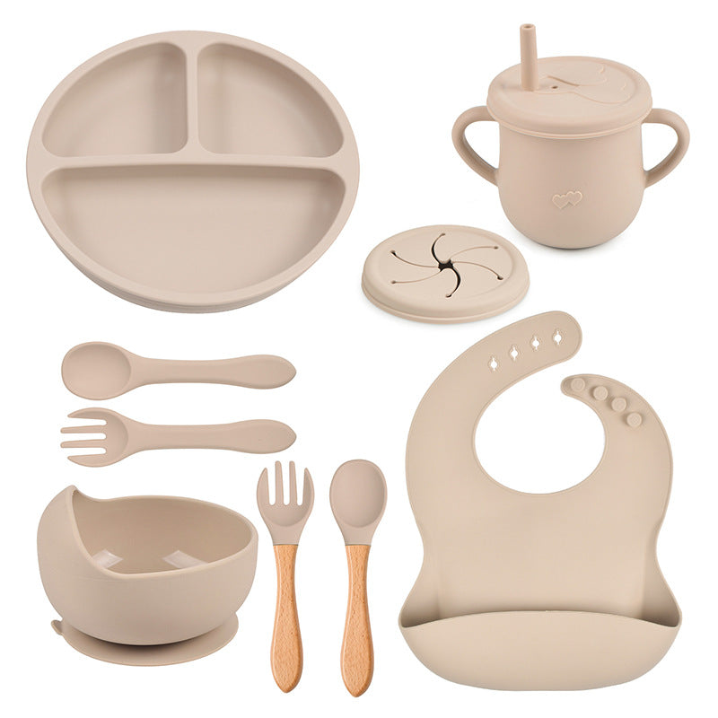 Complete Silicone Tableware Set — Plate, Bowl, Bib, Fork & Snack Cup