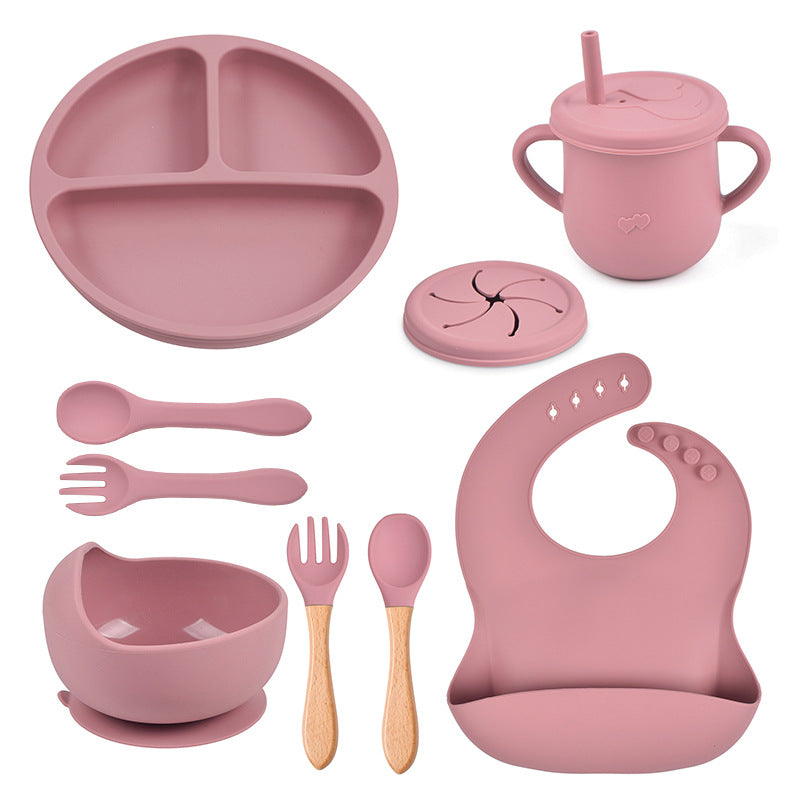Complete Silicone Tableware Set — Plate, Bowl, Bib, Fork & Snack Cup