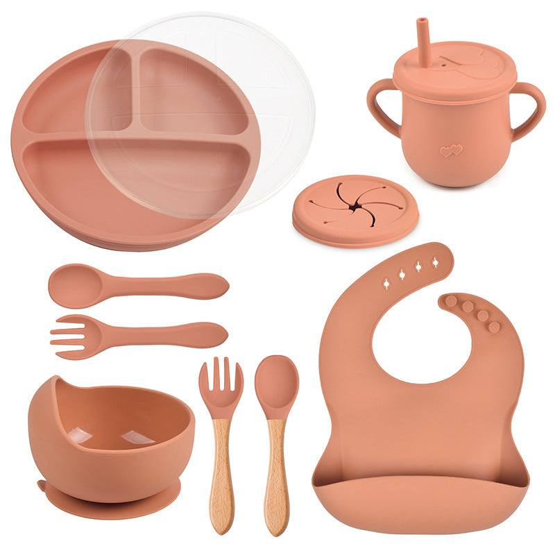 Complete Silicone Tableware Set — Plate, Bowl, Bib, Fork & Snack Cup