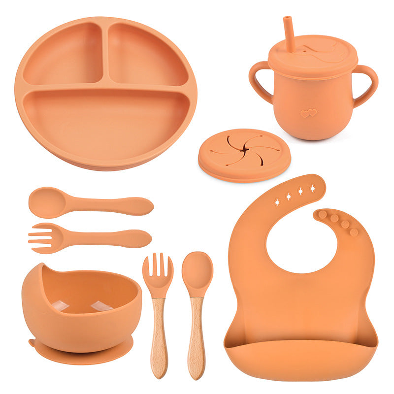 Complete Silicone Tableware Set — Plate, Bowl, Bib, Fork & Snack Cup