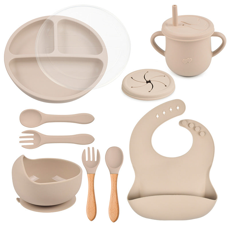 Complete Silicone Tableware Set — Plate, Bowl, Bib, Fork & Snack Cup