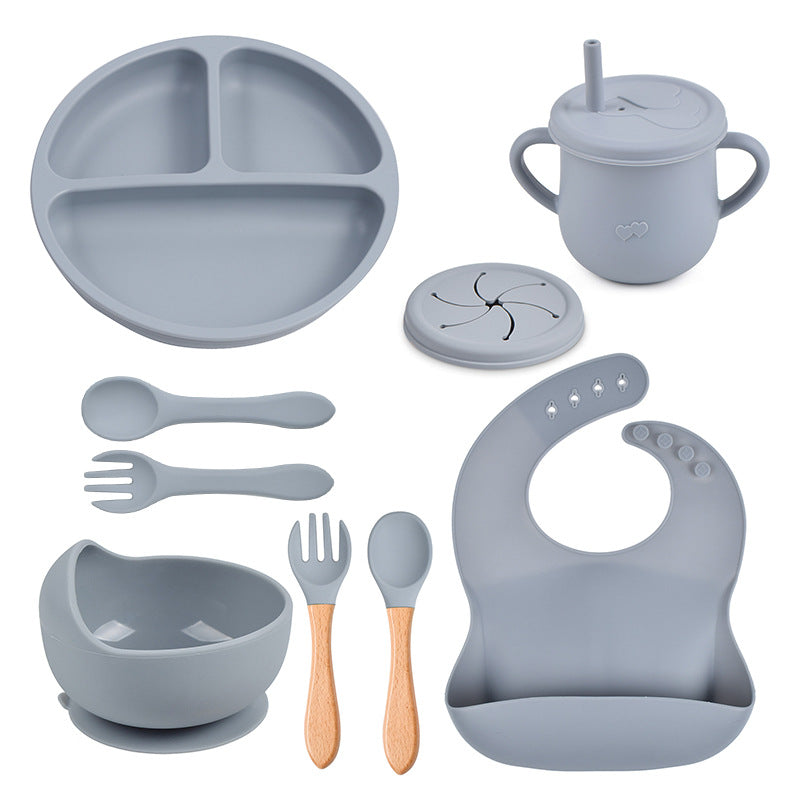Complete Silicone Tableware Set — Plate, Bowl, Bib, Fork & Snack Cup