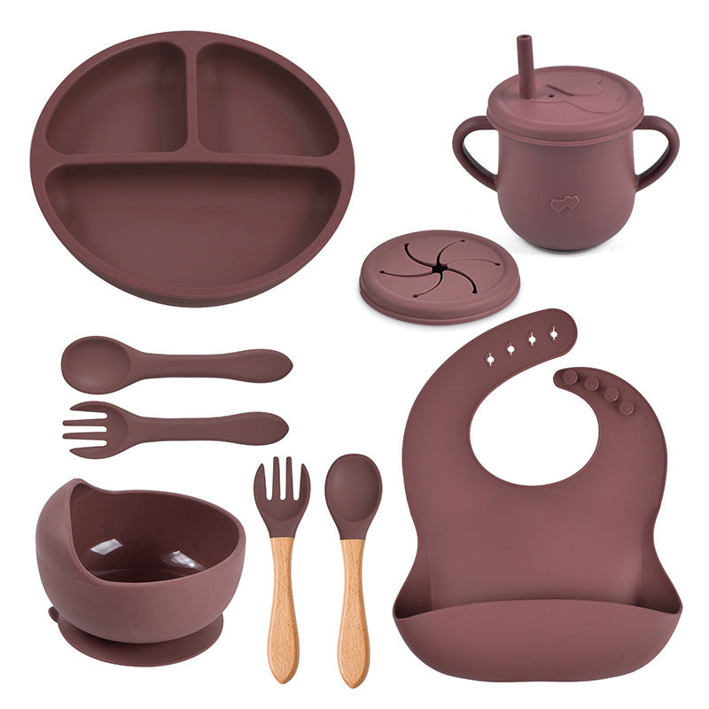 Complete Silicone Tableware Set — Plate, Bowl, Bib, Fork & Snack Cup