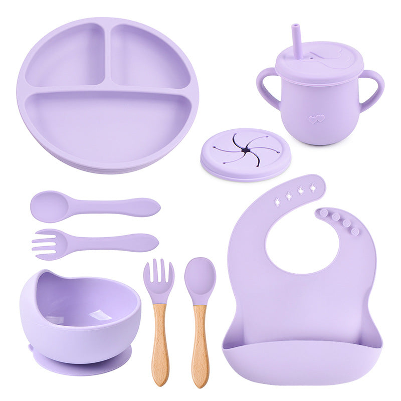 Complete Silicone Tableware Set — Plate, Bowl, Bib, Fork & Snack Cup