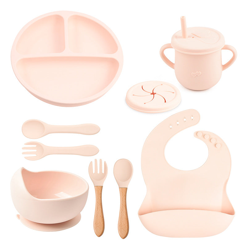 Complete Silicone Tableware Set — Plate, Bowl, Bib, Fork & Snack Cup