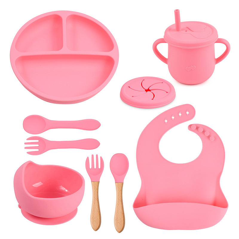 Complete Silicone Tableware Set — Plate, Bowl, Bib, Fork & Snack Cup